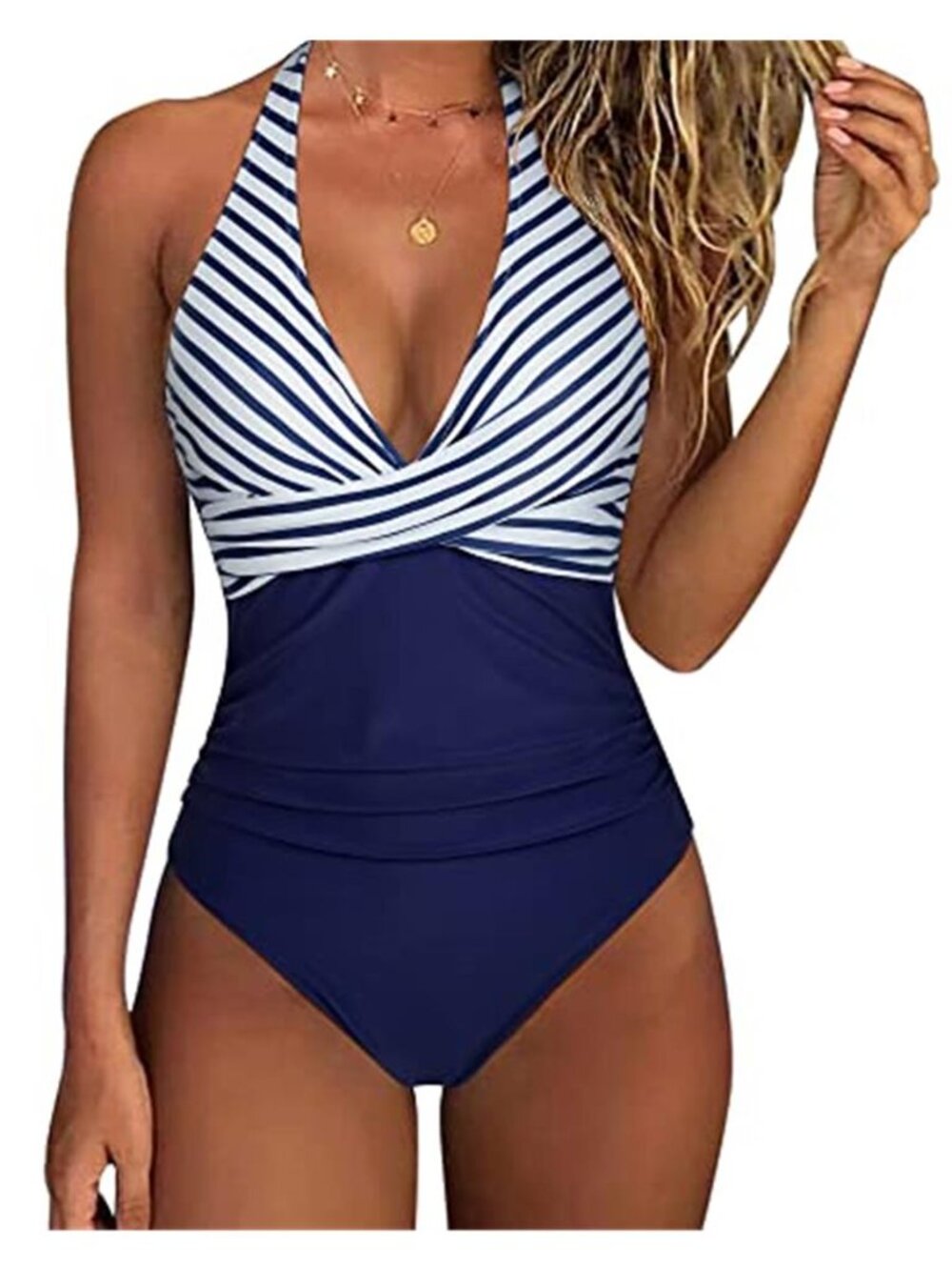 Halter One Piece Swimsuit Tummy Control Push Up Monokini Ruched Swimwear